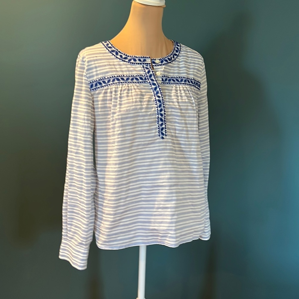 Vineyard Vines Bohemian Striped Embroidered Tunic Caftan Top Medium